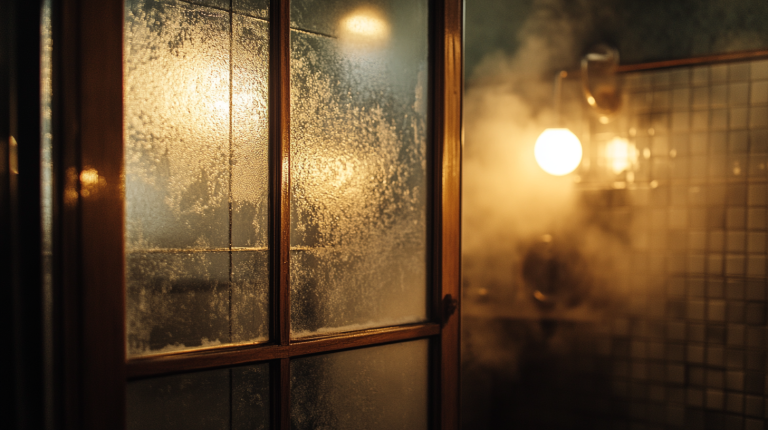 salle de bain embuée après une douche