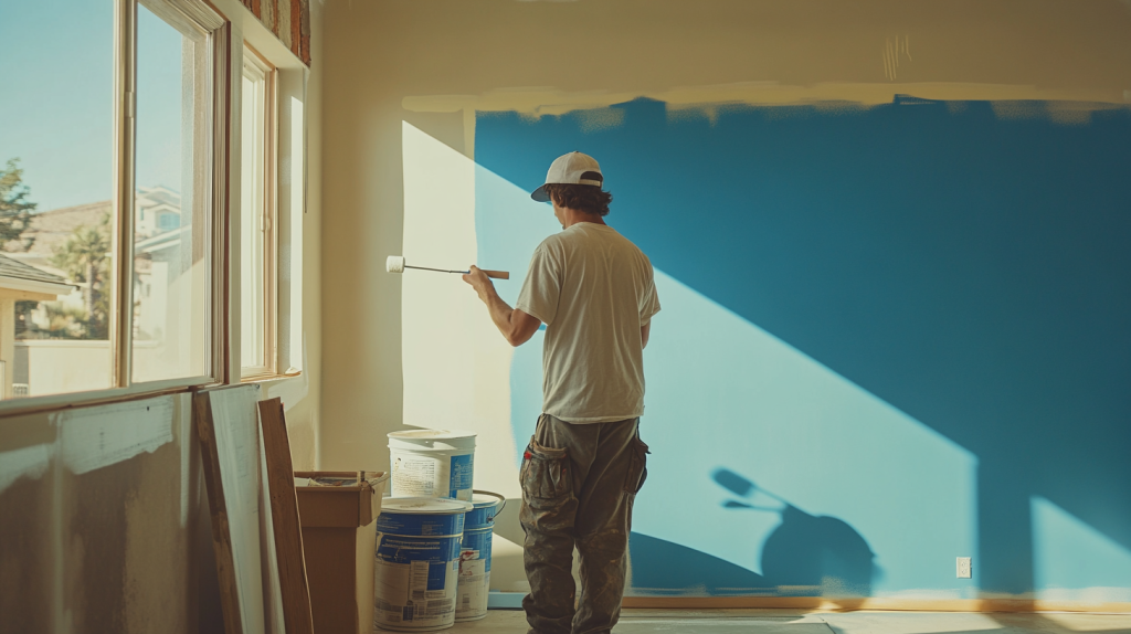homme qui pose une première sous-couche de peinture