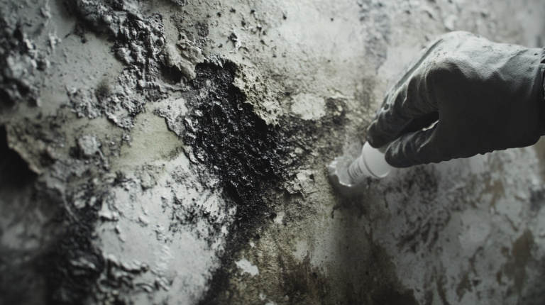 Gros plan sur une plaque de placo pourri par la moisissure