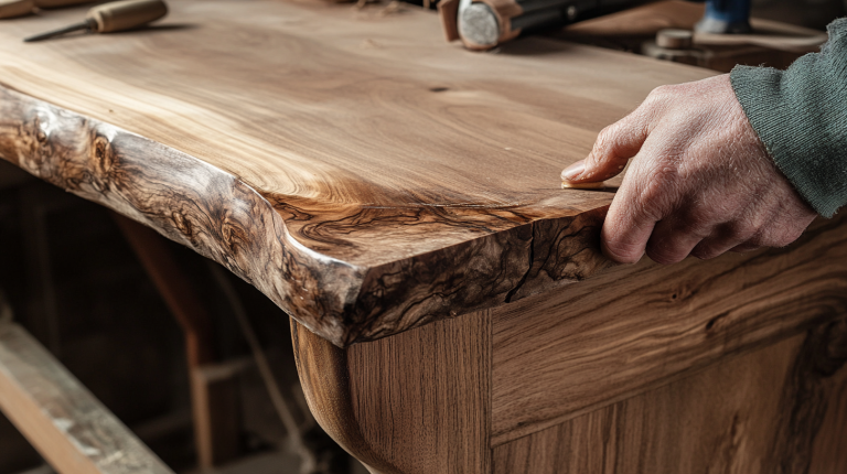 Une table en bois massif gonflée à cause de l'eau qui a pénétré à l'intérieur