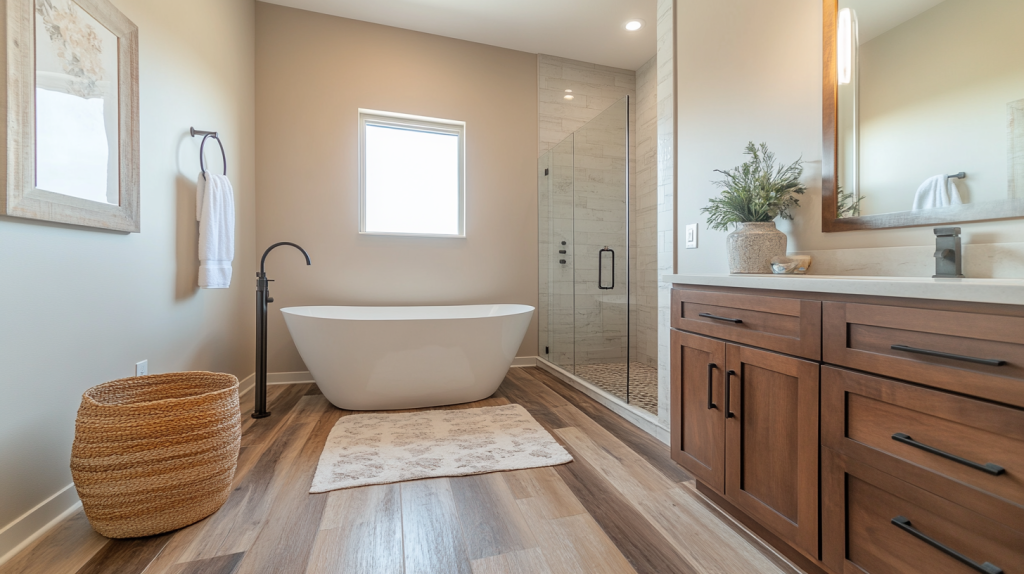 Magnifique salle de bain sur un plancher en bois