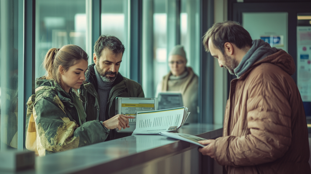 Demandeurs remettant leur dossier complet à un agent dans un bureau de logement social, exprimant l’espoir d’être inscrits à la commission.