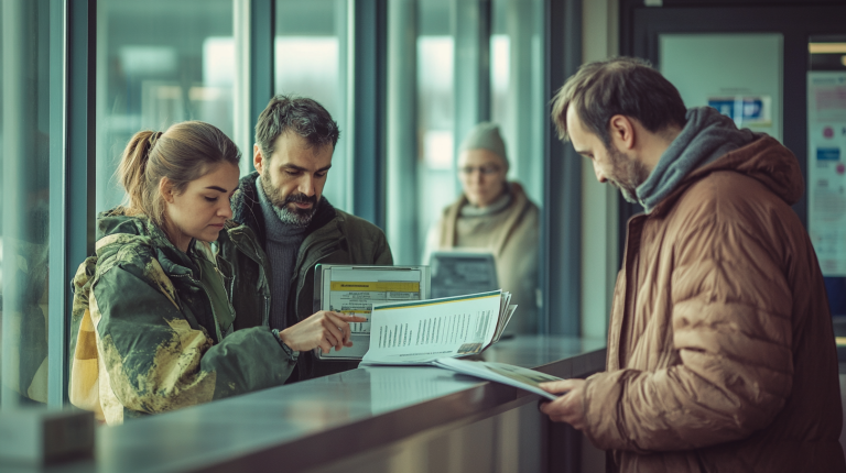 Demandeurs remettant leur dossier complet à un agent dans un bureau de logement social, exprimant l’espoir d’être inscrits à la commission.