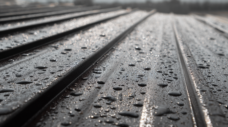 bac acier avec gouttelettes de condensation et film anti-condensation visible, illustrant une solution de ventilation efficace.