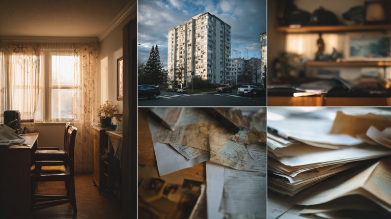 Montage visuel représentant des erreurs fréquentes en investissement immobilier : rénovation bâclée, mauvaise localisation, annonce trompeuse et documents éparpillés.