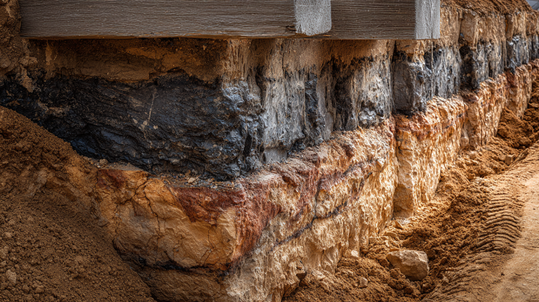 Mur de soutènement de 2 mètres en construction avec fondations en béton visibles.