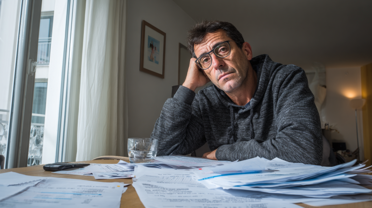 Un copropriétaire examine des factures et des appels de charges jugés excessifs à la maison.