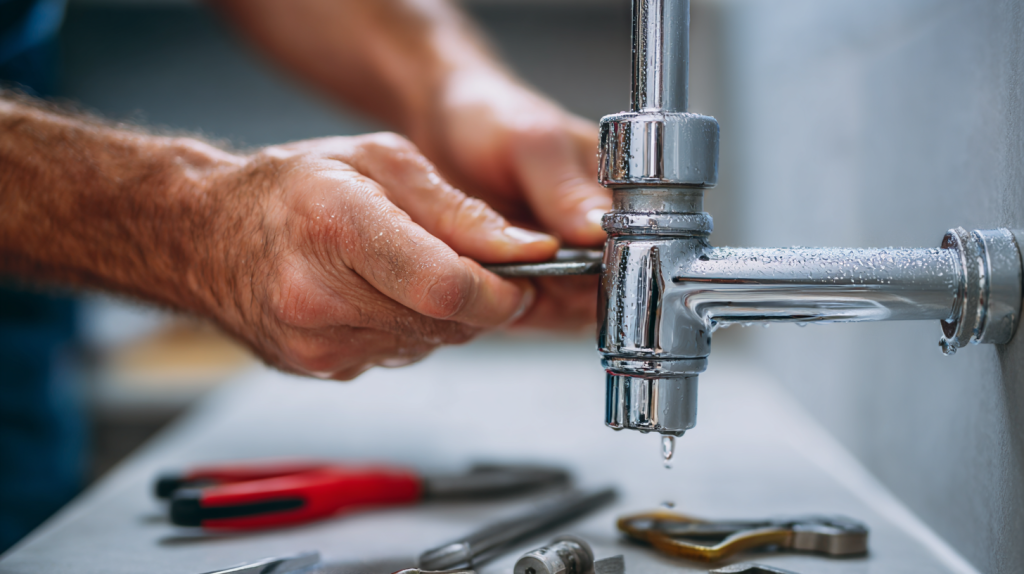 Gros plan sur le remplacement d’un robinet autoperceur sur un tuyau, avec outils de bricolage visibles.