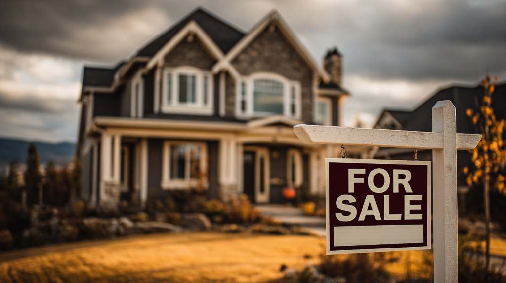 Maison à vendre en urgence pour cause de divorce avec panneau "À vendre" devant la propriété.