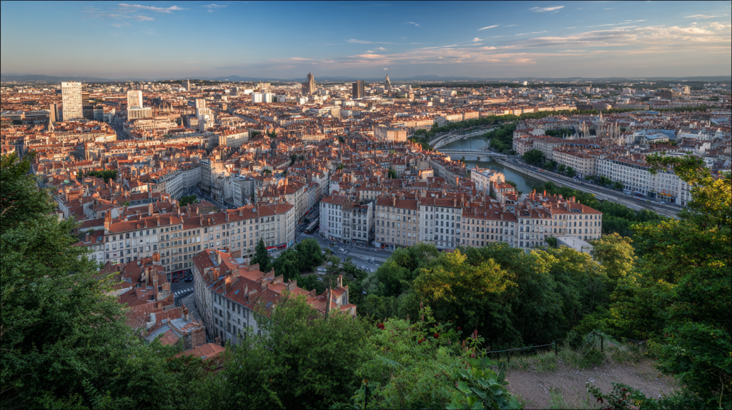 Vue panoramique de Lyon et du vieux Lyon qui montre tous les quartiers et ceux qui peuvent être dangereux ou à éviter