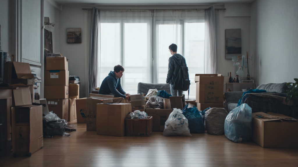 Tri et débarras d’un logement à Lyon avec objets à recycler, donner ou conserver