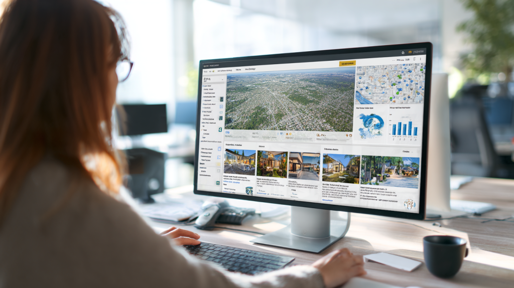 Extranet Pas-de-Calais affiché sur un écran d’ordinateur, utilisé par un agent immobilier pour consulter des annonces et des cartes.