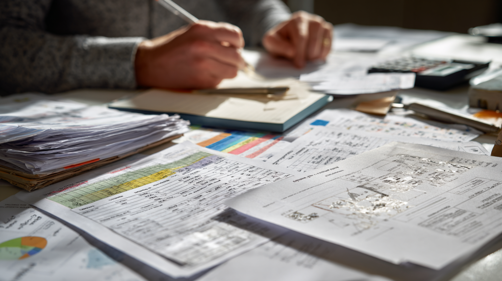 Documents techniques montrant l’indice TP01 des travaux publics avec graphiques et feuilles de calcul sur un bureau d’ingénierie.