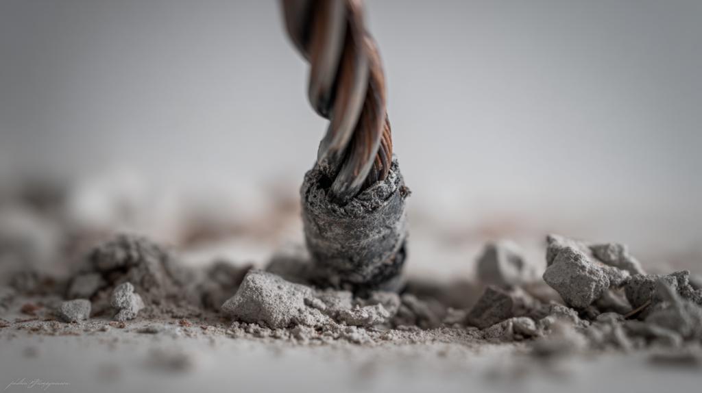 Fil électrique touché en perçant un mur, câble apparent dans une cloison après un perçage