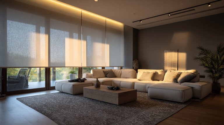 Store motorisé sans travaux installé dans un salon moderne et lumineux