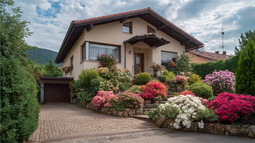 Maison bien entretenue avec façade propre, jardin soigné et toiture rénovée, illustrant la valorisation d’un bien immobilier sur le long terme
