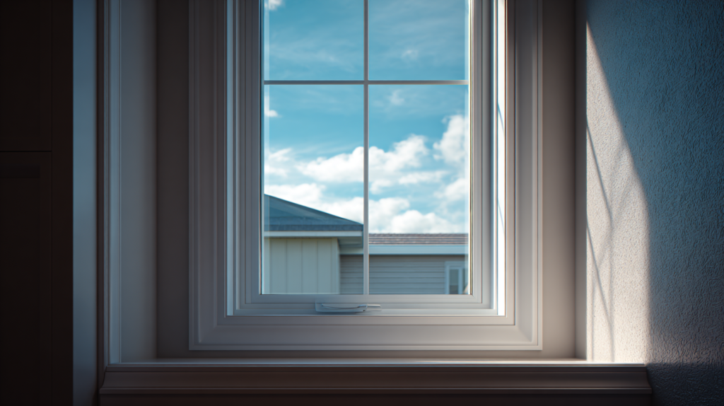 Fenêtre PVC sur mesure installée dans une maison moderne, offrant lumière naturelle et design contemporain, directement du fabricant.