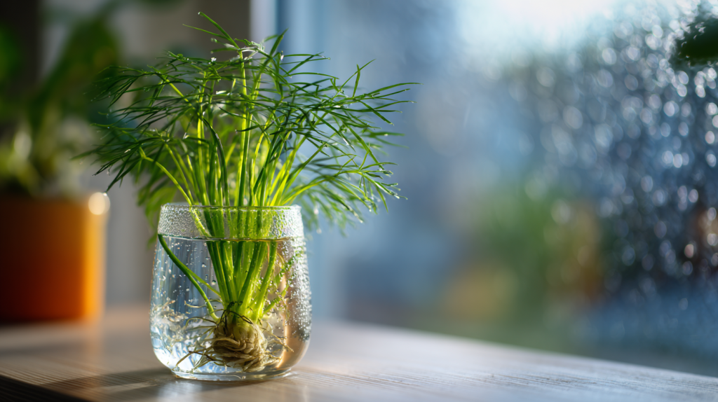 Papyrus planté dans l’eau en pot, plante aquatique décorative pour la maison