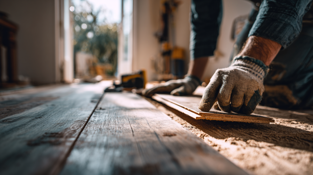 Réparation d’un parquet flottant avec comblement d’un vide sous les lames