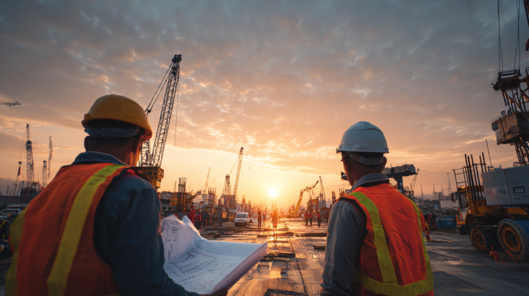 Équipe de gestion de chantier sur un grand projet d’infrastructure