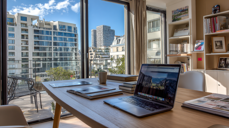 Agent immobilier professionnel accueillant des clients dans une agence moderne à Boulogne-Billancourt.