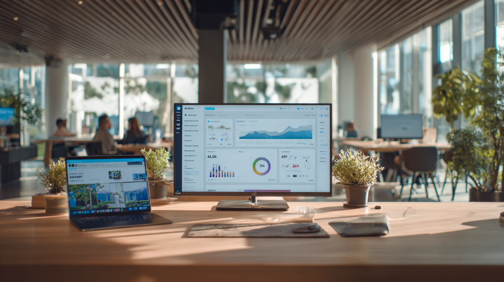 Équipe de startup proptech utilisant un logiciel de gestion locative digitale sur écran, illustrant la digitalisation de la gestion immobilière par Timim