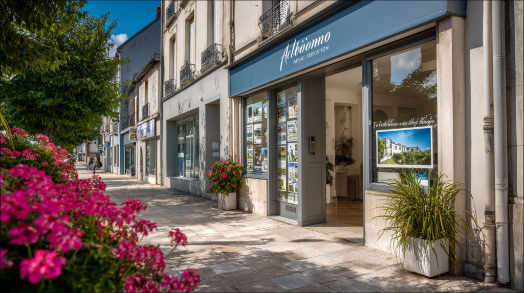 Agence immobilière Alcbimmo à Fondettes, vitrine moderne avec annonces et façade professionnelle en centre-ville