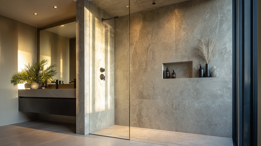 Panneaux muraux modernes et étanches pour douche en rénovation de salle de bain