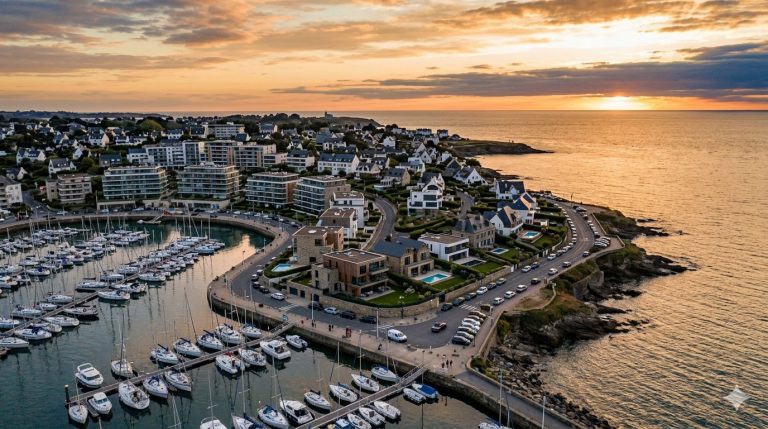 Villes où investir sur la côte Atlantique française avec vue aérienne du littoral et immobilier en bord de mer