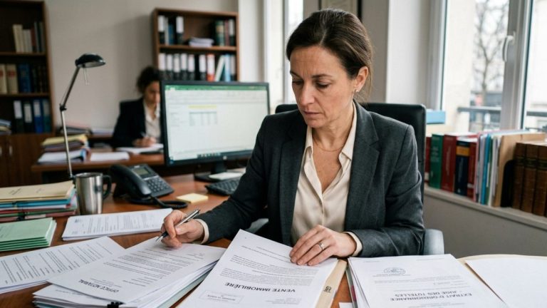 Personne consultant des documents de vente immobilière en attente de validation par le juge des tutelles